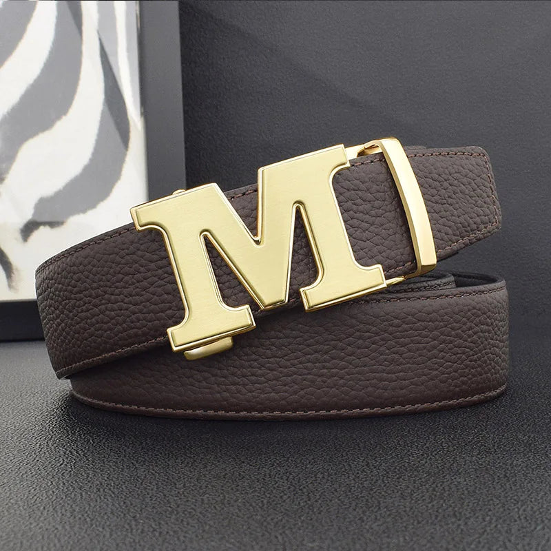 High Quality Designers Letter M White Leather Belt Men Luxury Famous Young Men Cowhide  Brand Jeans Relaxed Jeans Mode Man Belt
