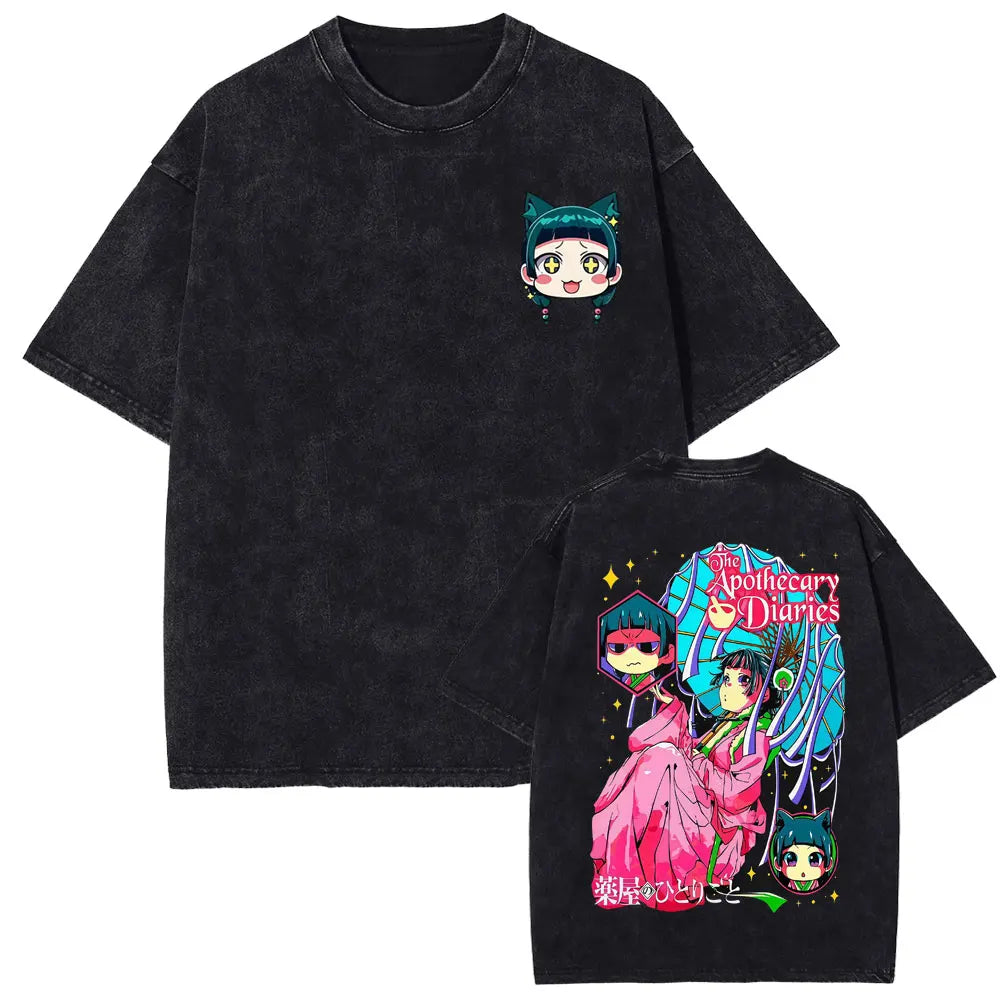 Mao Mao's Apothecary Diaries Anime Washed T-shirts Remedies Medicine Cartoon T Shirt Men Women Clothing Fashion Aesthetic Tshirt