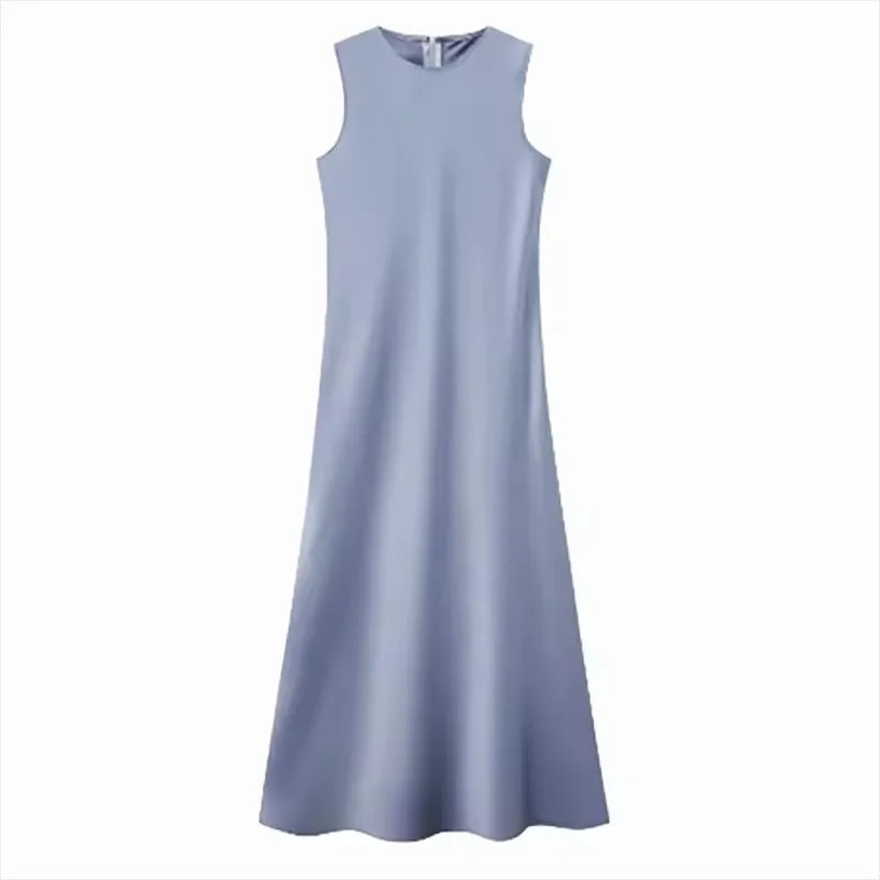 Summer Women Fashion Long Dress Elegance Soft Silk Satin Vest Dress Knitted Top Match Set Maxi Length Woman Chic Dress Set