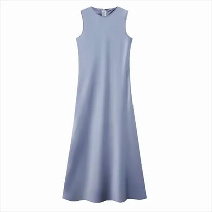Summer Women Fashion Long Dress Elegance Soft Silk Satin Vest Dress Knitted Top Match Set Maxi Length Woman Chic Dress Set