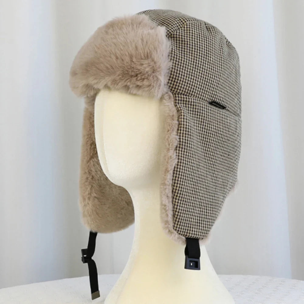 Bomber Hat Plaid Russian Caps Thick Warm Autumn Winter Hat Men Women Ski Trapper Earflap Cap Male Female Russian Fur Hat
