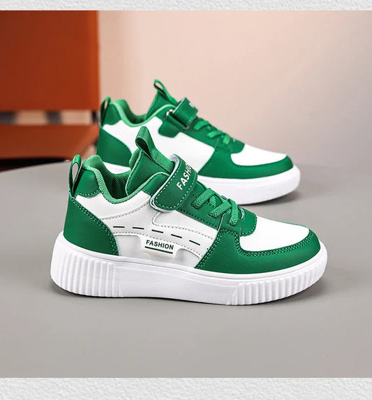 Kids PU Leather Sneakers Casual Basketball Shoes for Boys Trendy Sports Trainers Breathable Non-slip Children Footwear