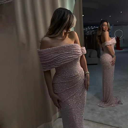 Customized Off Shoulder Mermaid Evening Dresses Sequins Shiny Sparkly Sweetheart Elegant Party Dresses Formal Prom Gown for Wome