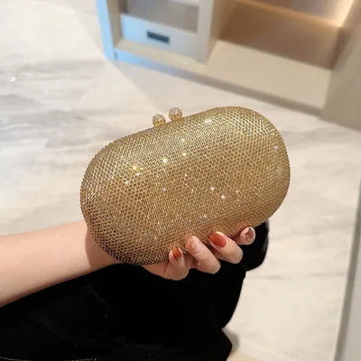 Fashionable Diamond Encrusted Evening Clutch Women's Handbag Luxury Oval Shape Ball Gown Purse Korean Style Hard  Handbag