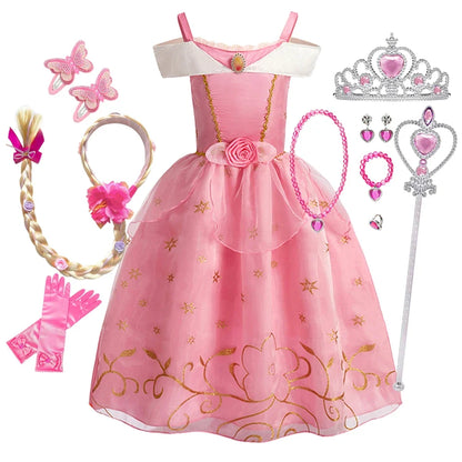 Children Princess Costume Cosplay Dress Girls Halloween Carnival Birthday Outfit Party Sleeping Beauty Ball Gown