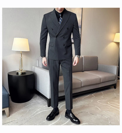 M-7XL Blazer Vest Pants High -end Brand Gray Black Men's Casual Business Double -breasted Suit Groom's Wedding Slim Men's Suit