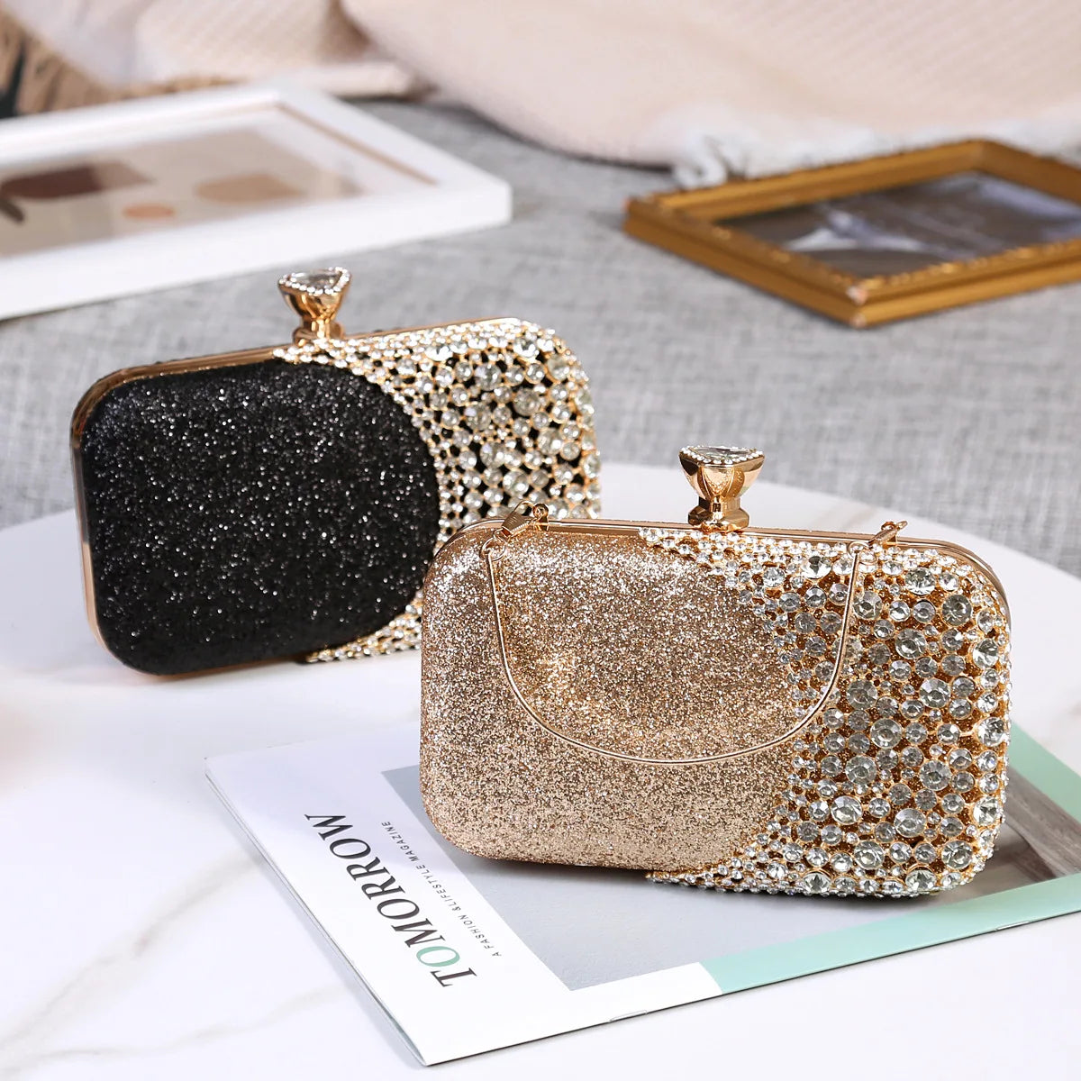 Rhinestone Women Bags Hollow Out Style Crystal Evening Bag Chain Shoulder Handbags Luxury Party Wedding Day Clutch Purse Handle