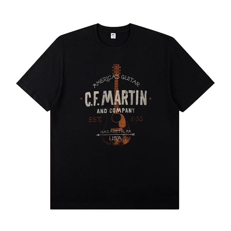 Martin Martin Guitarist Costume Rock Band T-shirt Men's Short Sleeve Instrument Print Cotton T-shirt Summer Clothing Tops Tee