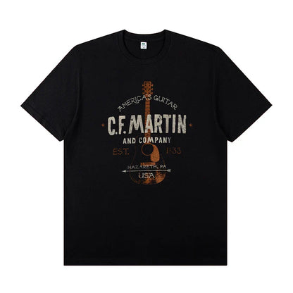 Martin Martin Guitarist Costume Rock Band T-shirt Men's Short Sleeve Instrument Print Cotton T-shirt Summer Clothing Tops Tee