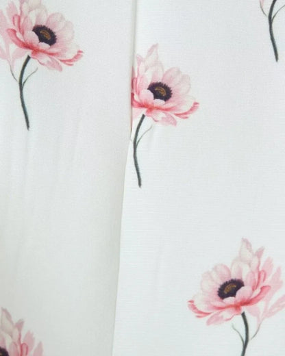 Women's Floral Print Blazer, White Pink Flower Casual Suit Jacket, Notch Lapel Loose Outwear with Tie Waist, Spring Daily Wear