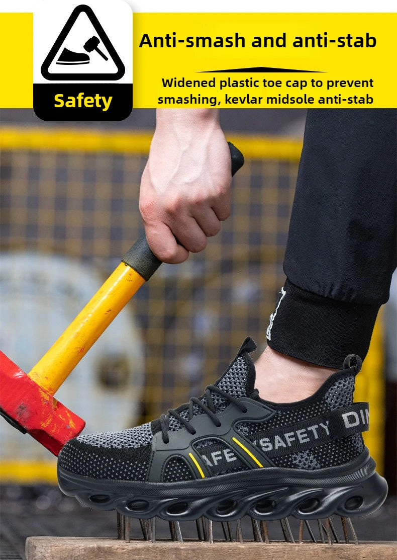 summer safety shoes lightweight work shoes with plastic toe comfortable work sneakers men anti-puncture breathable safety boots