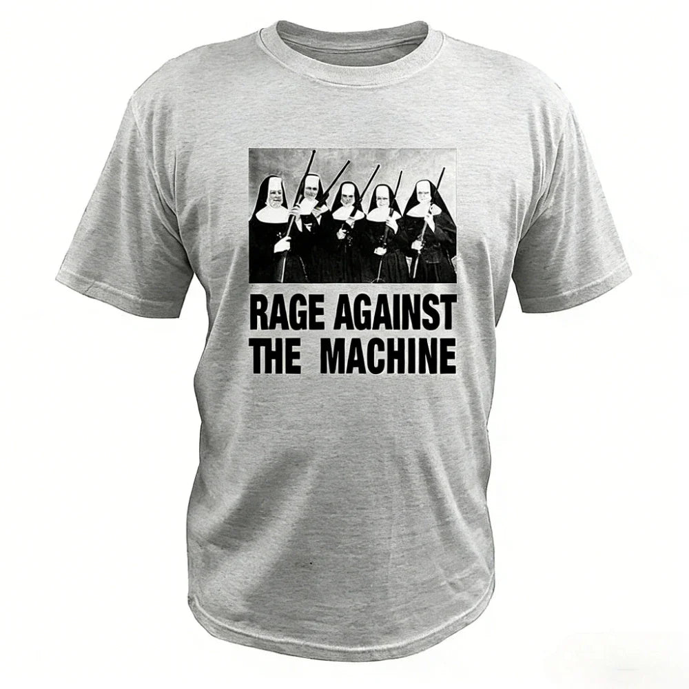 Men T Shirt Rage Against The Machine Nuns with Guns Rap-Metal Band TShirts Breathable Fitness Crew Neck Tops Ropa Hombre