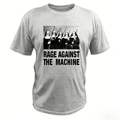 Men T Shirt Rage Against The Machine Nuns with Guns Rap-Metal Band TShirts Breathable Fitness Crew Neck Tops Ropa Hombre