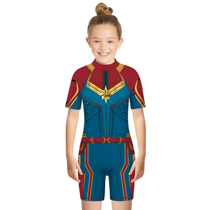 Children One Pieces Swimsuit Superhero 3D Print Playsuit Child Short Sleeve Swimwear Beach Bathing Suit Swim Wear For Boys Girls