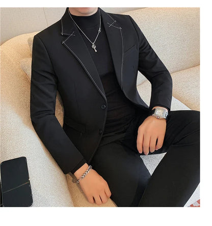 High Quality Line design Luxury Men's Suit Coats Fashion Business Casual Two Buttons Formal Social Wedding Party Suit Jacket