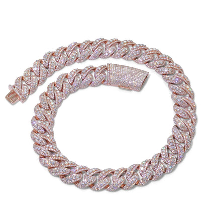 Fashion Custom 22mm Wide Rose Gold Necklace Hip-Hop Style Copper Zircon Iced Heavy Miami Jewelry Necklace For Men And Women