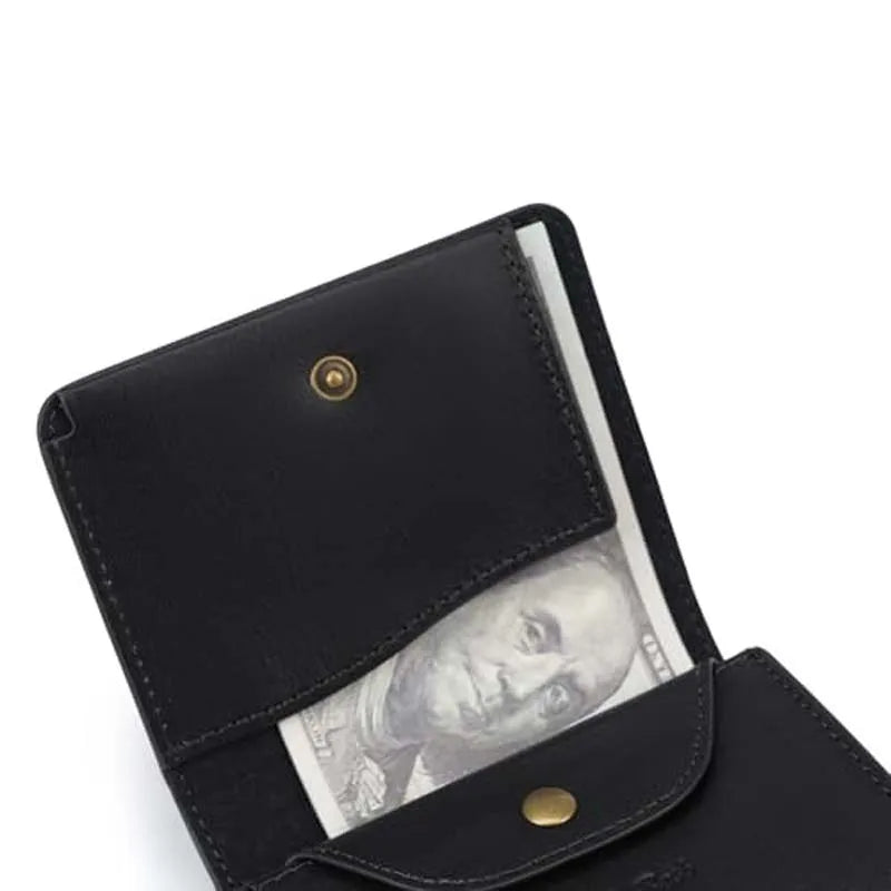 Men's Small Wallet Made of Fine Grain Leather Vintage Genuine Leather Mini Wallet with Coin Compartment and Press Stud