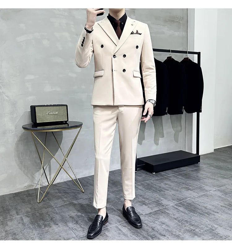 Jackets + Pants / Groom's Wedding Dress Best Fashion Mans Double -breasted Suit Blazer Trousers Male Formal Business Office Suit