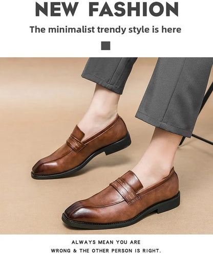 Men's Large Size Thick Bottom Heightening Painted Surface Slip-On Loafers Shoes with Rubber Sole And Ultra Leather Material
