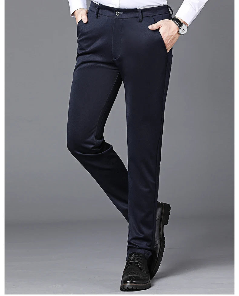 Male Pants Stretch Solid Black Smart Casual Men's Trousers Office Quick Dry Suit Pants New Spring Autumn Korean Straight Pants