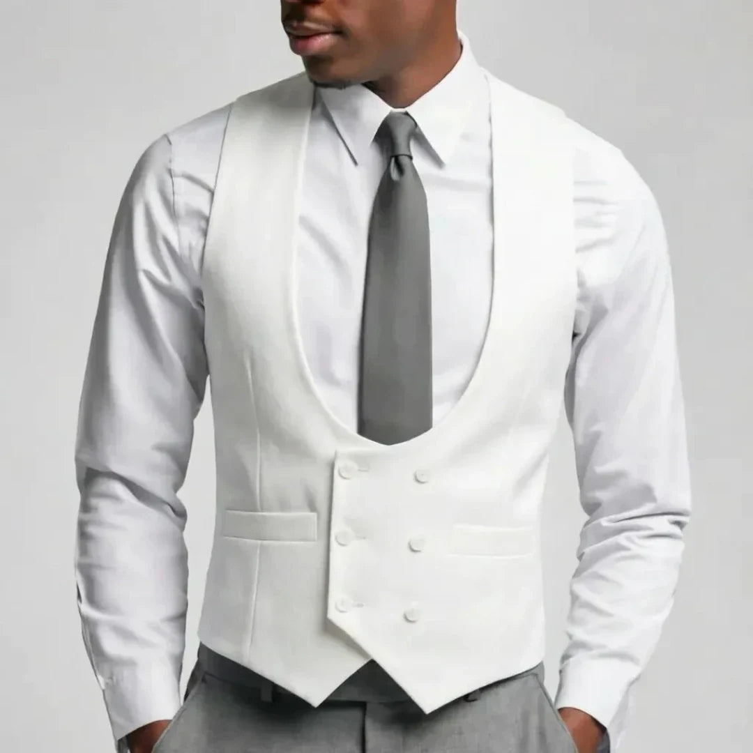 Men Vest Gray Solid Double Breasted Waistcoat For Wedding Groom Banquet Party Business Work Office Casual Daily Men Suit Vest