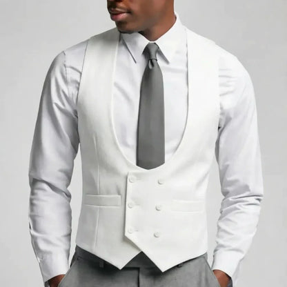 Men Vest Gray Solid Double Breasted Waistcoat For Wedding Groom Banquet Party Business Work Office Casual Daily Men Suit Vest
