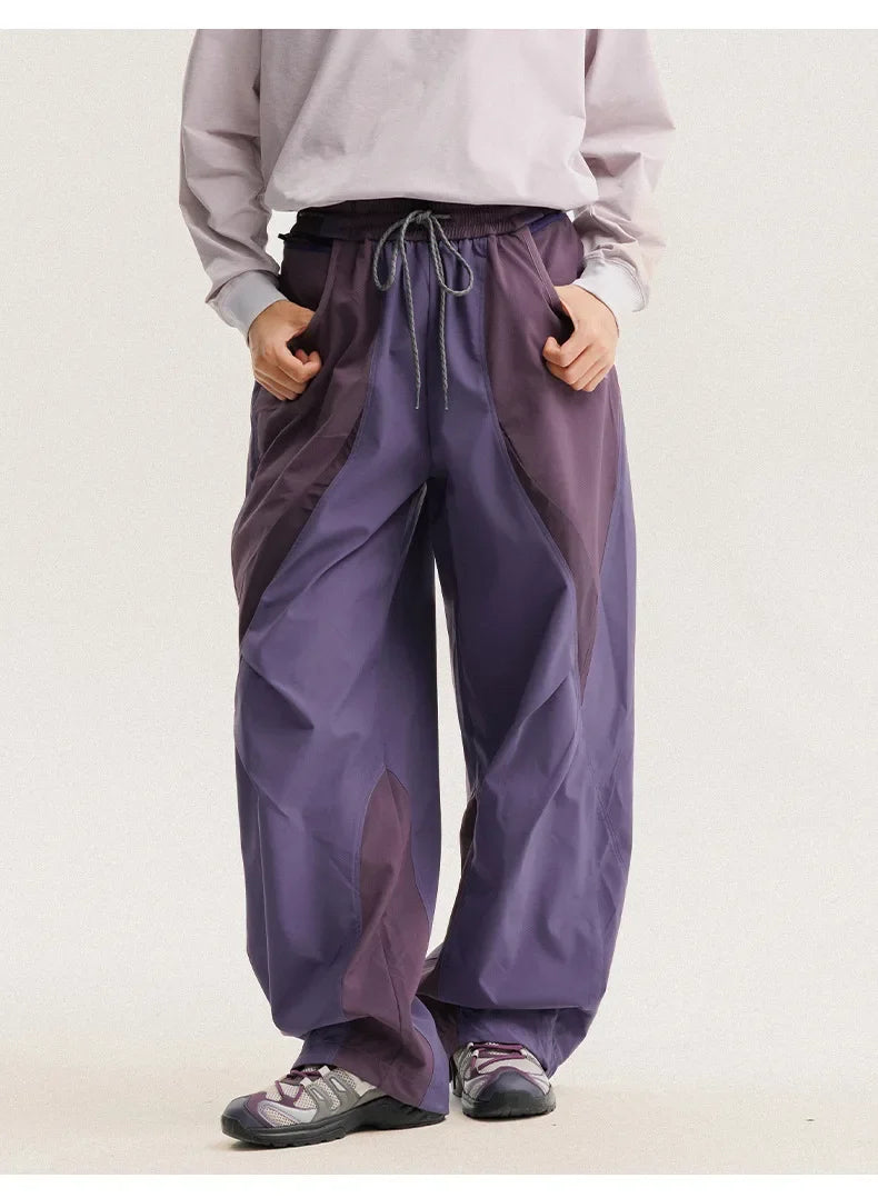 Men Outdoor Lightweight Quick Dry Ultra Loose Casual Splice Wide Leg Techwear Track Cargo Pants Women Streetwear Baggy Trousers