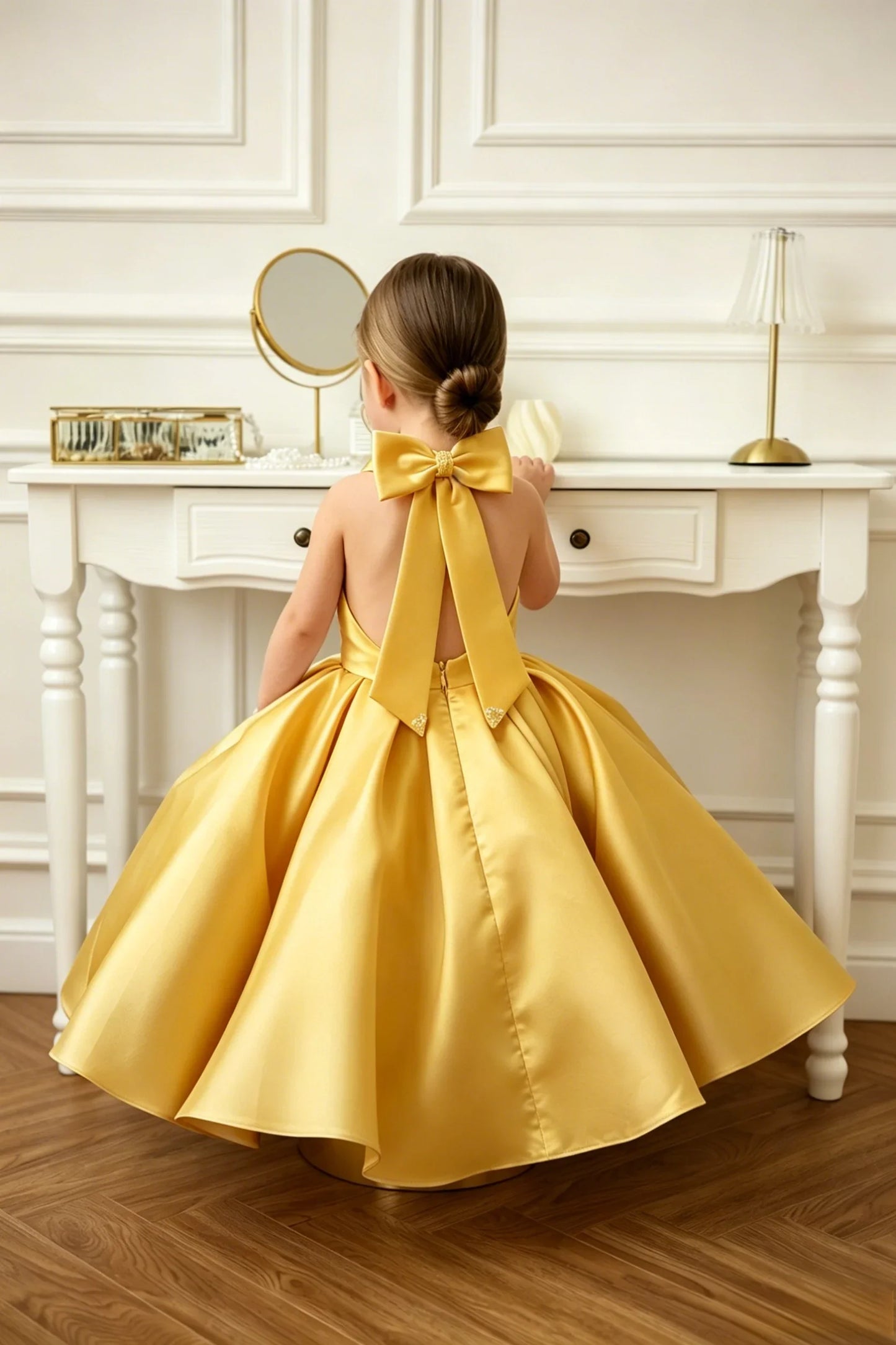 Satin Flower Girl Dress Mini Bridal Wedding Dress Kids Ball Gown 1st Communion Frock Pageant Gown Vestidos De Noiva Customized