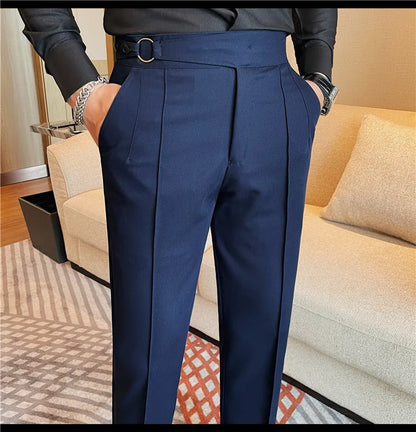 High Quality Men's Suit Pant Solid Color England Style Slim Fit Casual High Waist Trousers Men Spring Autumn Fashion Suit Pants