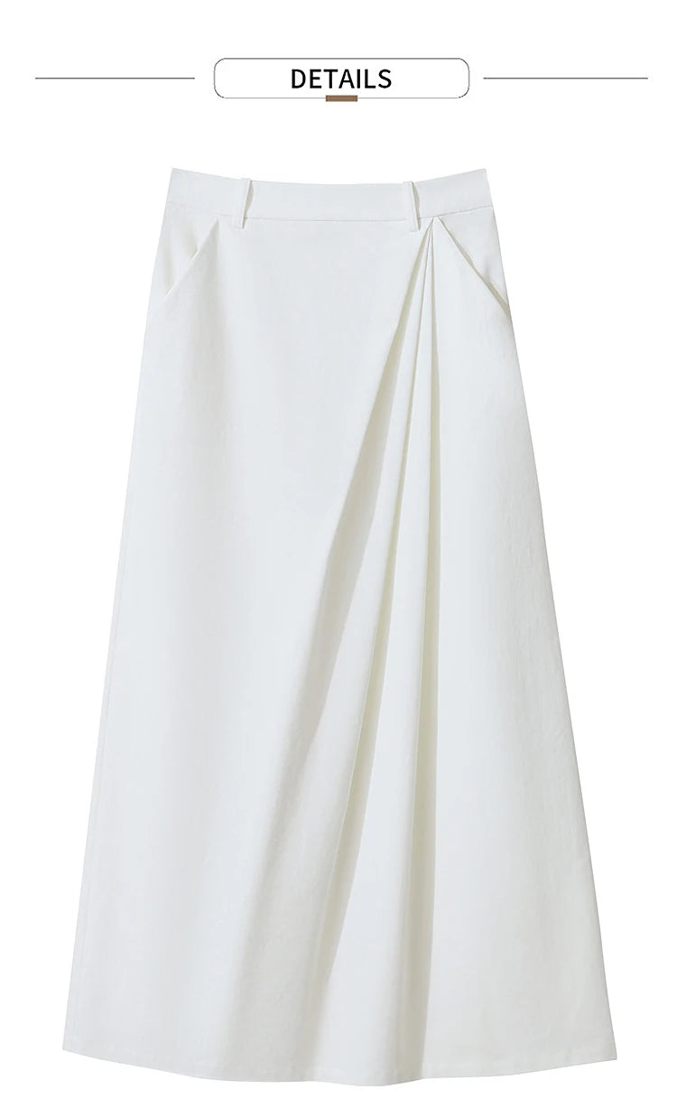 Minimalism 2025 New Long Skirts For Women Summer Vocation Black Pleated Elegant Office Lady Commuting Loose Skirt 12542102