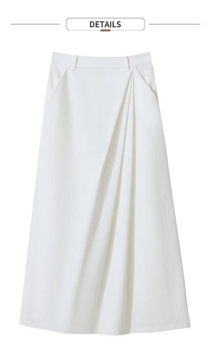 Minimalism 2025 New Long Skirts For Women Summer Vocation Black Pleated Elegant Office Lady Commuting Loose Skirt 12542102
