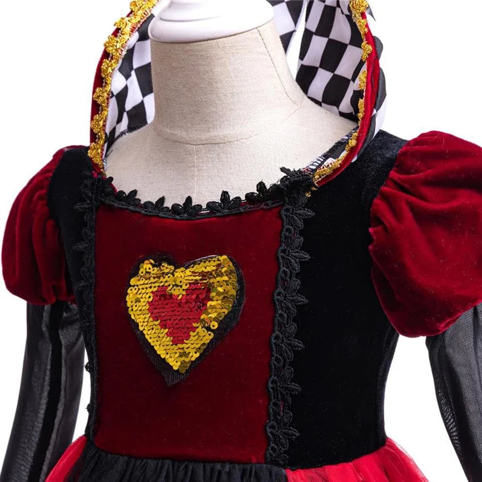 Girls Halloween Party Cosplay Red Queen Gown Clothes Kids Witch Long Sleeves Carnival Outfits Children Masquerade Fancy Costumes