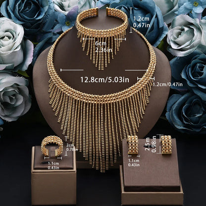 Luxury Wedding Jewelry Set Dubai Nigeria Bridal Jewelry Sets For Women Party Gold Plated Copper Tassel Beads Necklace