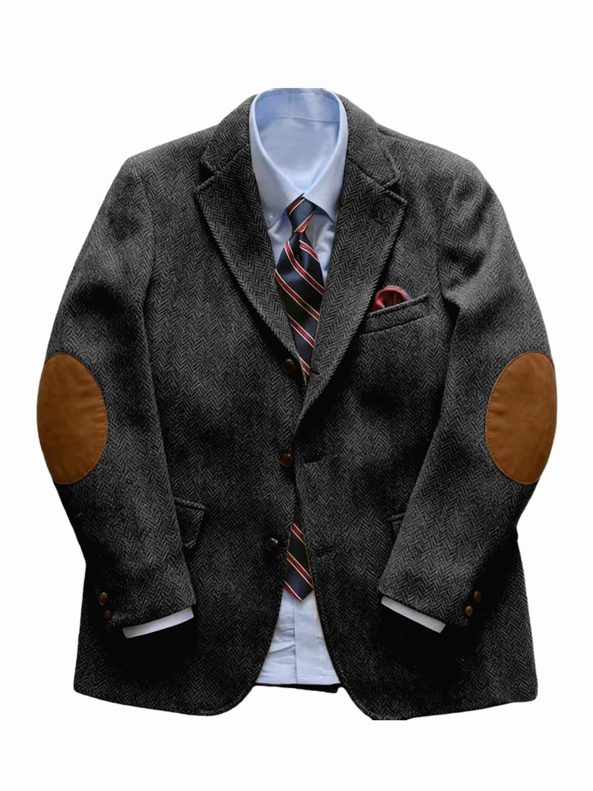 Men's Vintage Herringbone Tweed Blazer With Elbow Patch 2 Button Single Breasted Cotton Casual Slim Fit Business Jacket XS-7XL