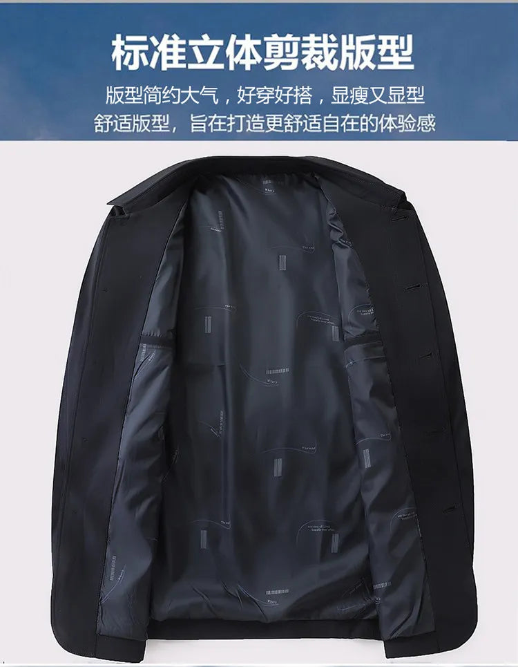 Men's Turn-down Collar Button Jacket Business Casual Outerwear for Male