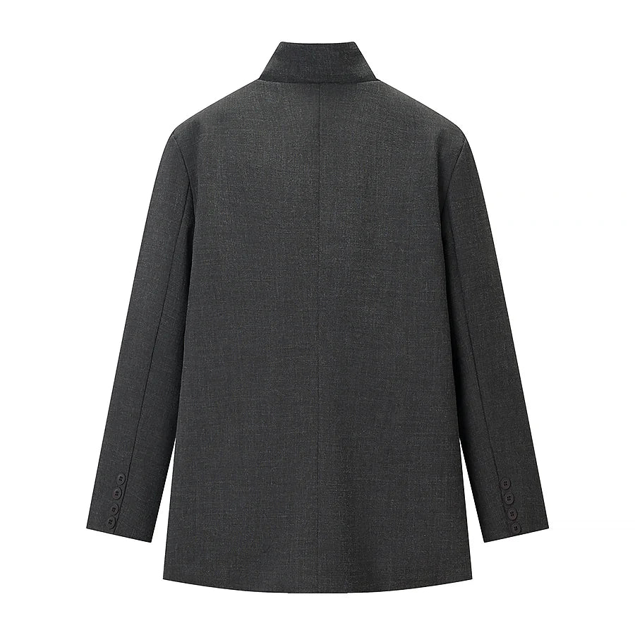 Women Casual Asymmetrical Dark Grey Blazer One Button Long Sleeve Jacket Coats 2026 Trend Vintage Solid Office Blazers