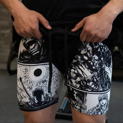 Y2K Summer Men Streetwear Anime Berserk Oversize Active Athletic Gym Short Pants Training Fitness Workout Track Shorts Clothes