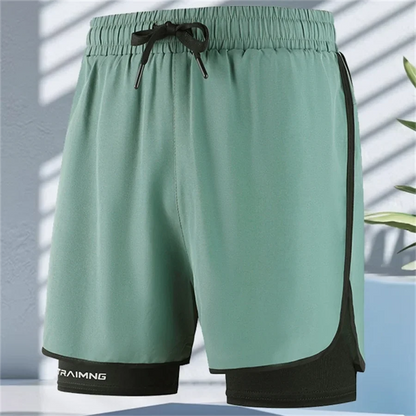 Men Fitness Built-in pocket sports Shorts Summer 2 In 1 Quick Dry Gym Beach shorts Running Double-deck Shorts Outdoor sweatpants