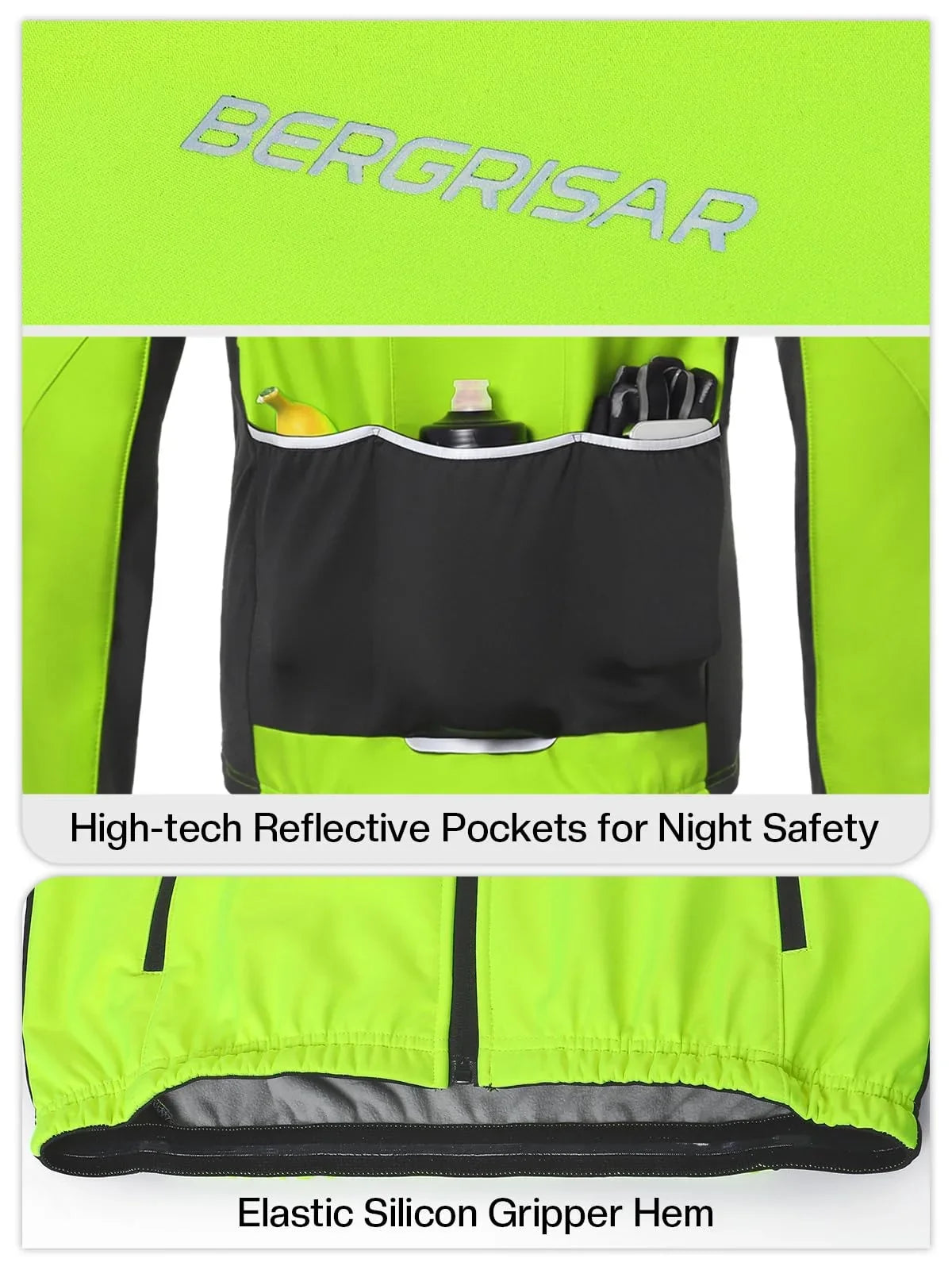 BERGRISAR Men's Winter Cycling Jacket Softshell Windproof Thermal Fleece Bike Jacket Running Jacket Windbreaker BGA025