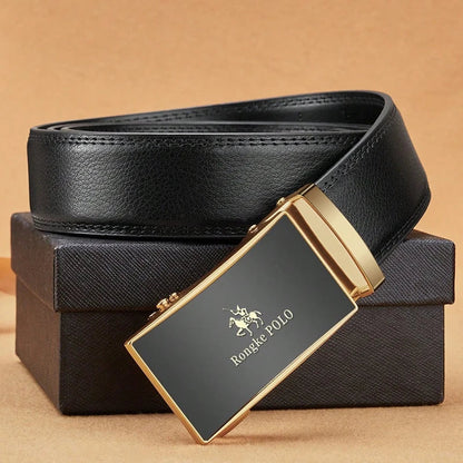 Men’s Black Leather Belt, Genuine Leather Adjustable Buckle, Business and Casual Dress Belt, Stylish Waist Belt