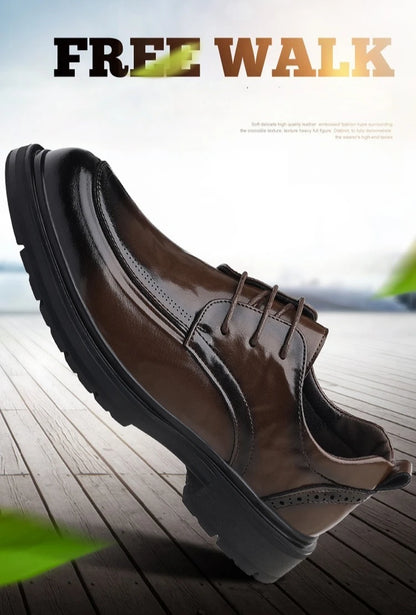 Spring Autumn Business Leather Shoes for Men Solid Color Lace Designer Big Head Dress Shoes Male Fashion Platform Casual Shoe