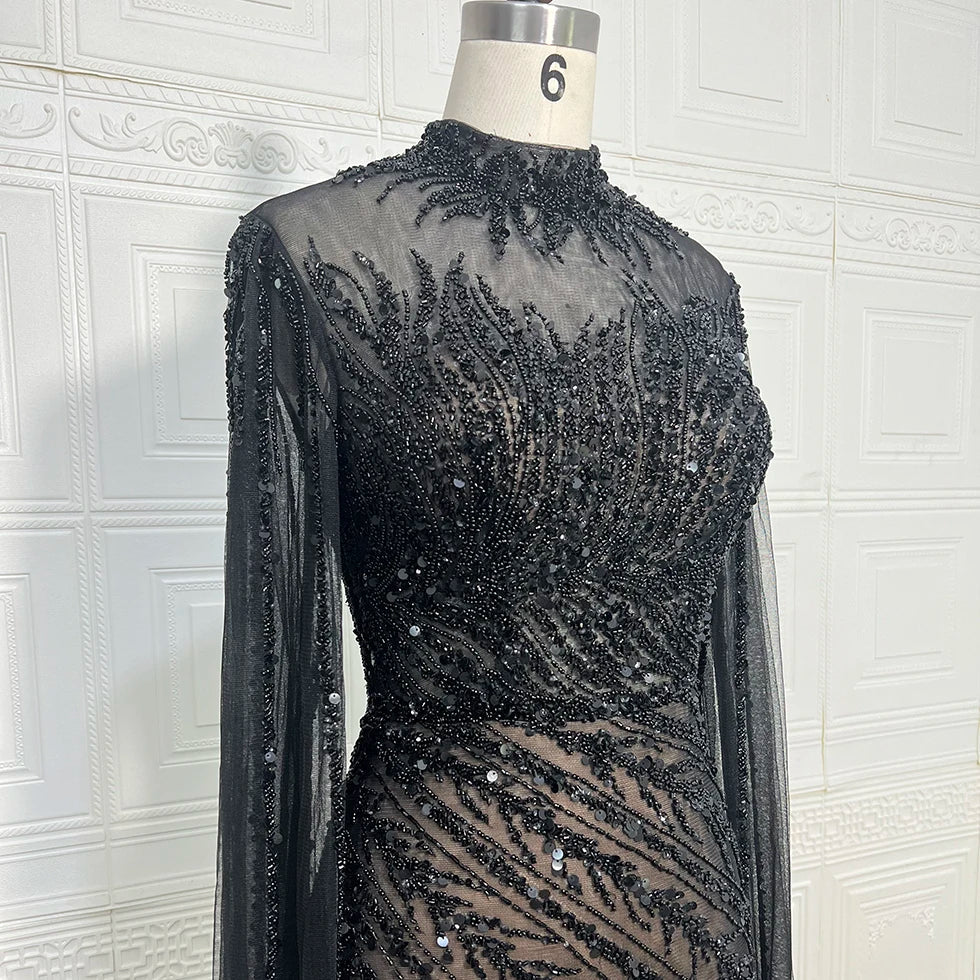 Luxury Saudi Arabia Mermaid Beaded Cape Sleeves High-Neck Evening Dresses 2025 Dubai Party Gowns for Women Wedding Customized
