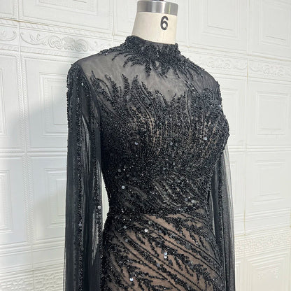 Luxury Saudi Arabia Mermaid Beaded Cape Sleeves High-Neck Evening Dresses 2025 Dubai Party Gowns for Women Wedding Customized