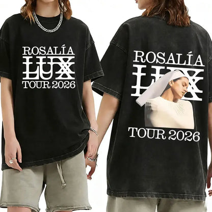 Rosalia Lux Tour Album 2025 Vintage Washed T Shirts Men Women Casual Oversized Cotton T-shirt Fashion Pop Print Clothing Tshirt