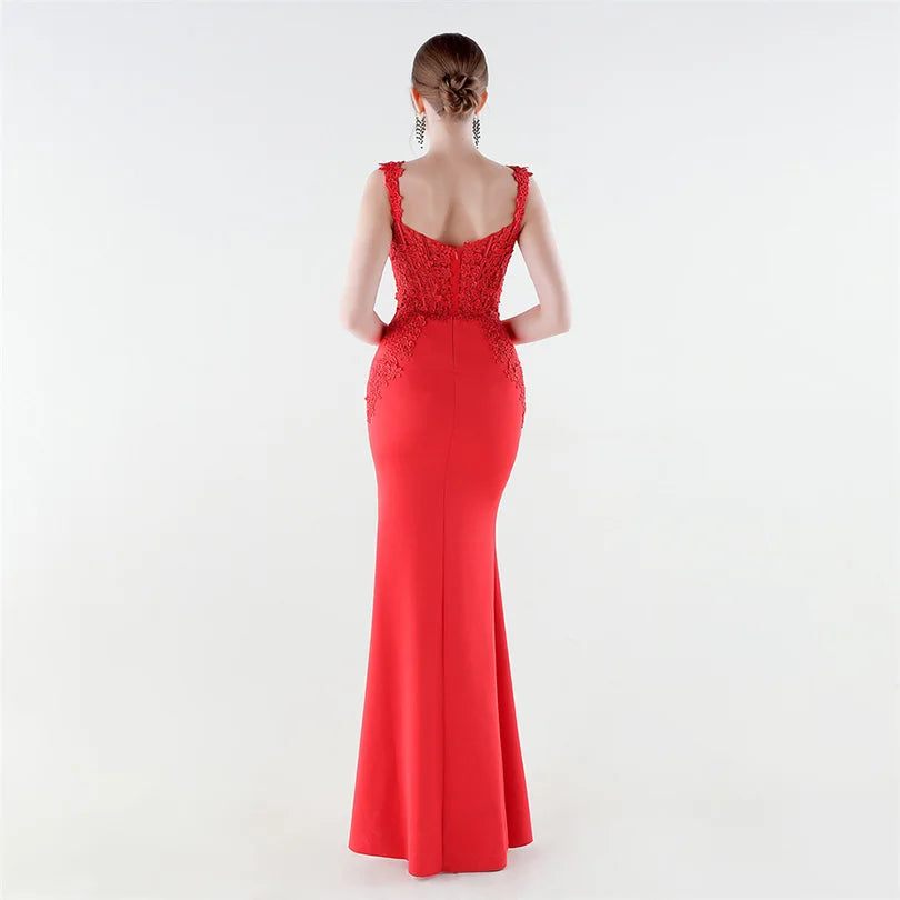 10 Colors Women's Sexy Slit Evening Dress with Appliques Soft Satin Wedding Party Dresses Prom Gowns robe de soiree