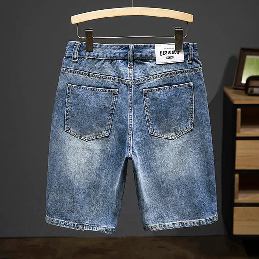 2024 New in Vintage Men's Denim Shorts Fashion Straight Bermuda Jeans Slim Soft Casual Short Pants Male Streetwear