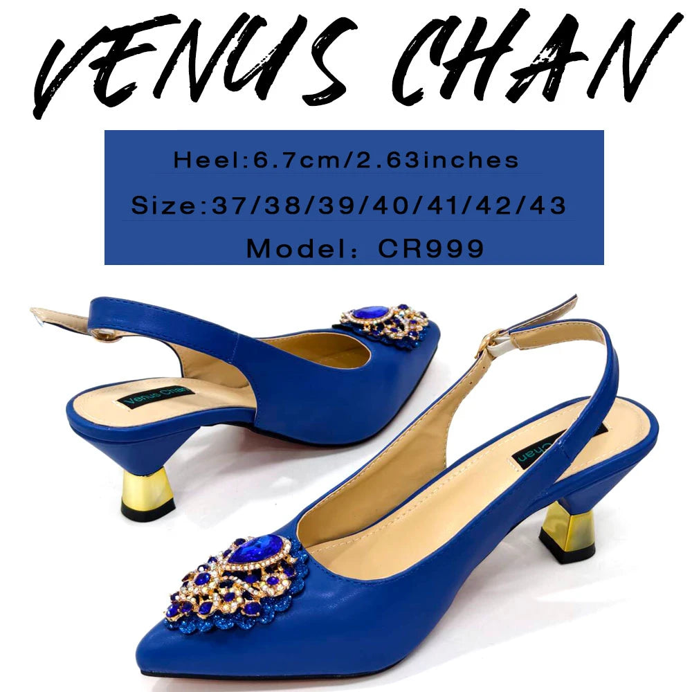 2024 Latest Wedding Pointed Toe Women's Shoes High Heel White Color Rhinestones Party Ladies Shoes And Bag Set