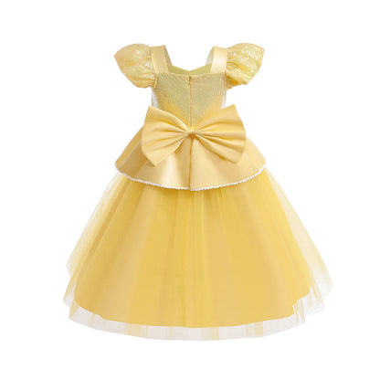 Kids Belle Elegant Costume Girls Halloween Princess Cosplay Party Mesh Dress Children Birthday Clothes Carnival Luxury Ball Gown