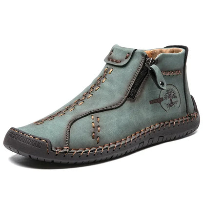 Classic Handmade Leather Men Shoes Zipper Design Outdoor Sneakers Slip On Breathable Casual Shoes Leather Men Ankle Boots