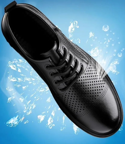 Men's Soft Leather Sandals Business British Style Perforated Breathable Non-Slip Suit Wedding Dress Shoes Summer